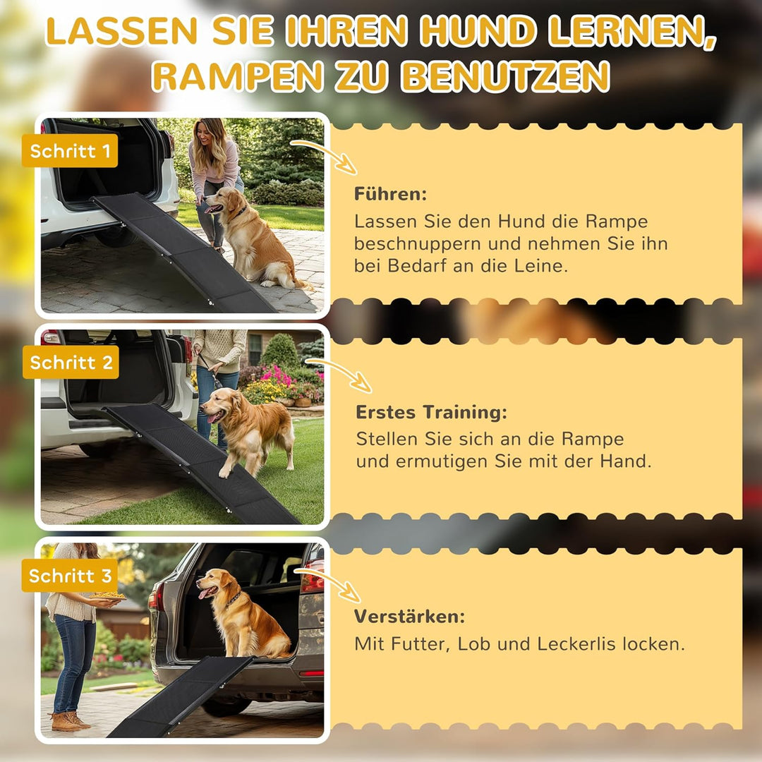 PawHut Haustierrampe Klappbare Hunderampe Autorampe, Hundeeinstiegshilfe aus Alu, rutschfeste Koffer