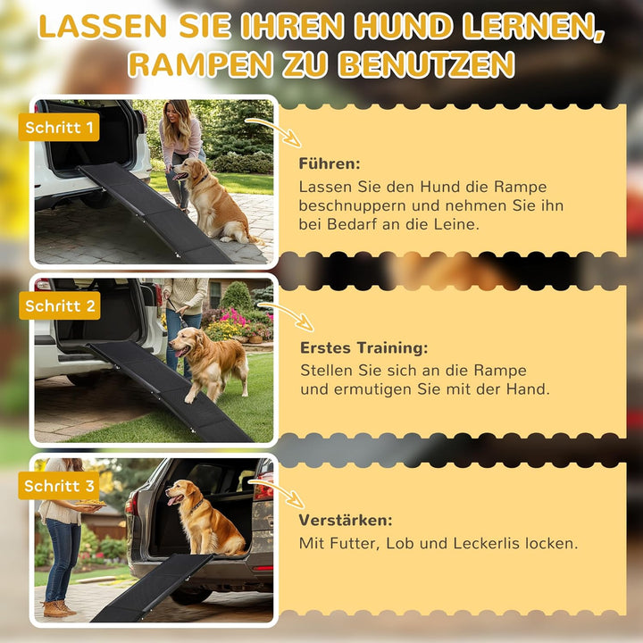 PawHut Haustierrampe Klappbare Hunderampe Autorampe, Hundeeinstiegshilfe aus Alu, rutschfeste Koffer
