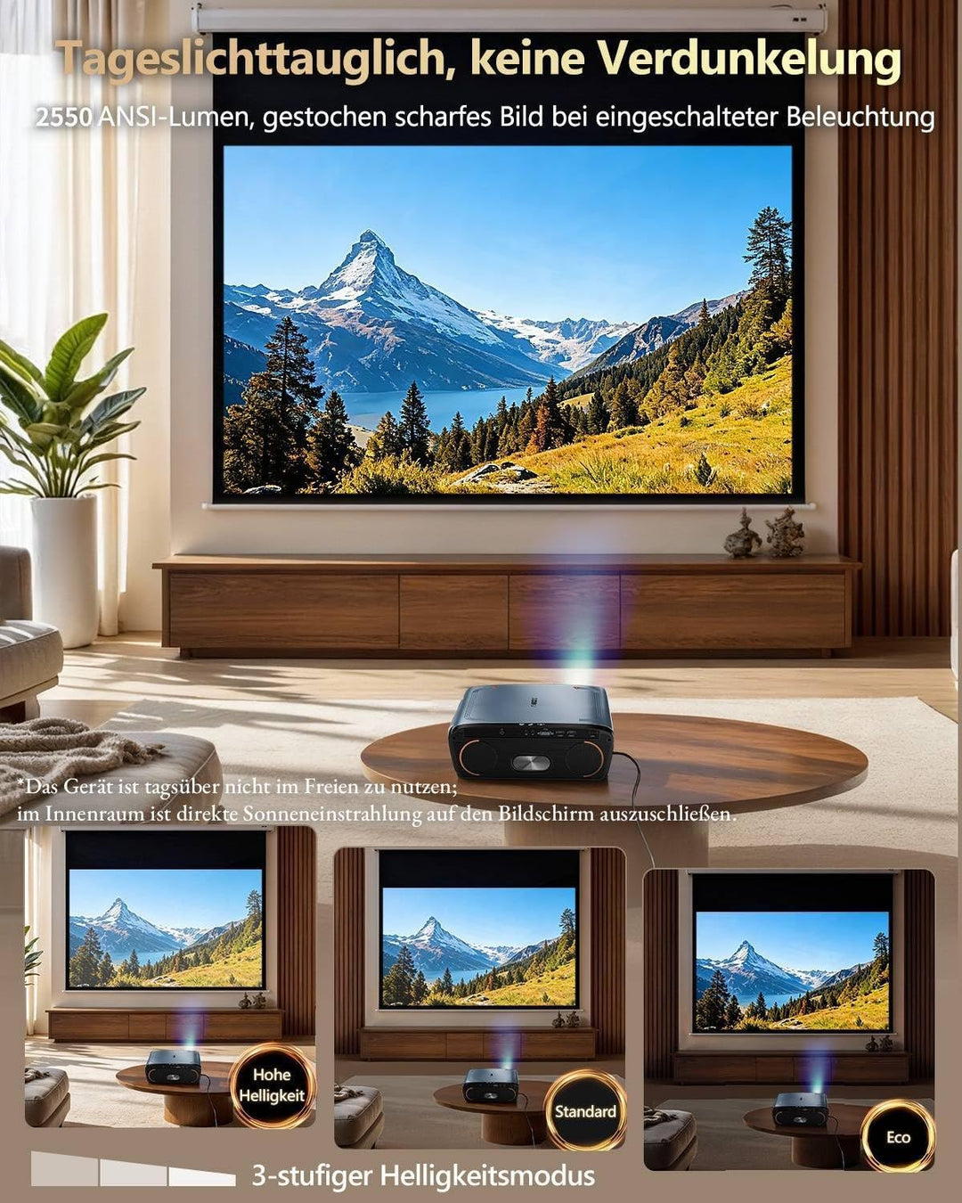 Smart 4K Beamer mit Zertifizierten Apps DB Audio,TOF Autofokus 2400 ANSI Projektor Tageslicht 4K HDR