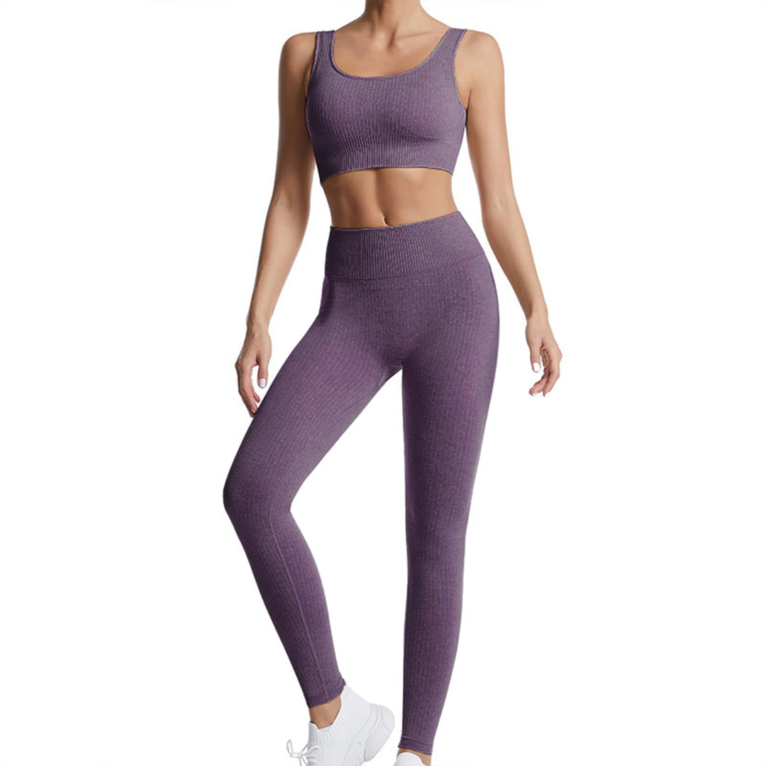Damen Sportanzüge Jogginganzug Sport Sets 2 Teilig Workout Outfit Set Sport Crop Top+Hohe Taille Yog