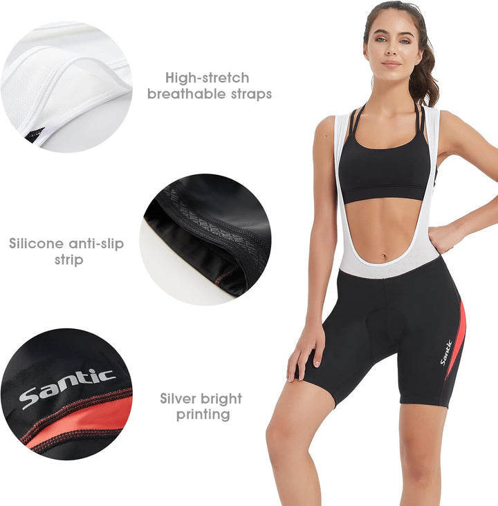 Santic Fahrradhose Damen Lang mit Träger Fahrrad Trägerhose Gepolstert Radhose Lang mit Träger mit T
