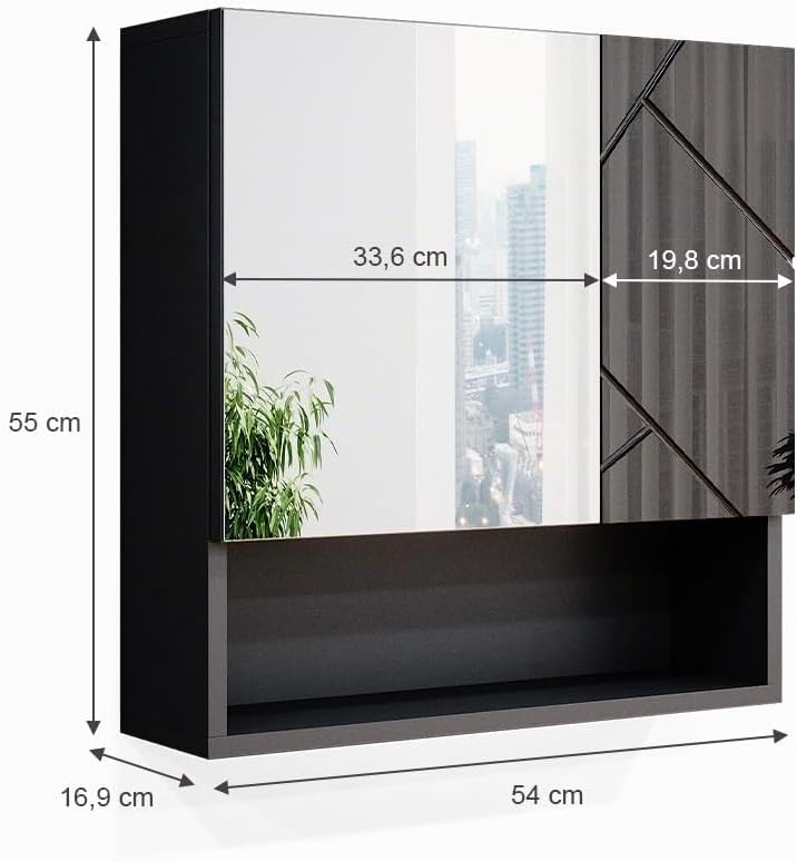 Vicco Bad Spiegelschrank Irma, Anthrazit Hochglanz, 54 x 55 cm