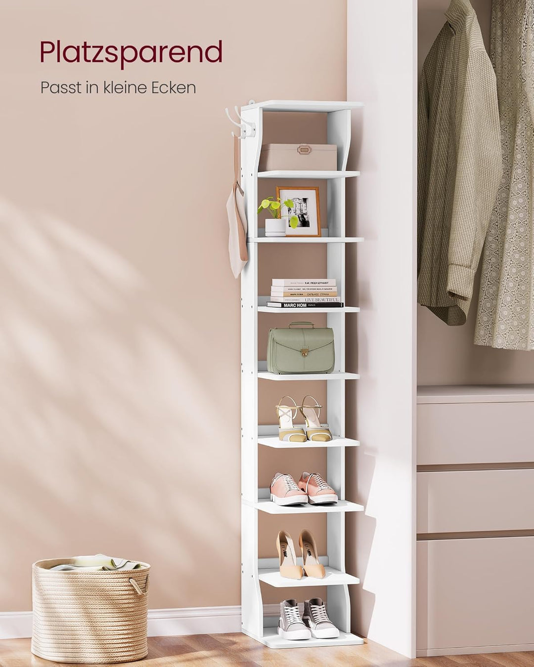 VASAGLE Schuhregal schmal, Standregal mit 9 Ebenen, platzsparend, für Eingangsbereich, Ecke, Schuhab