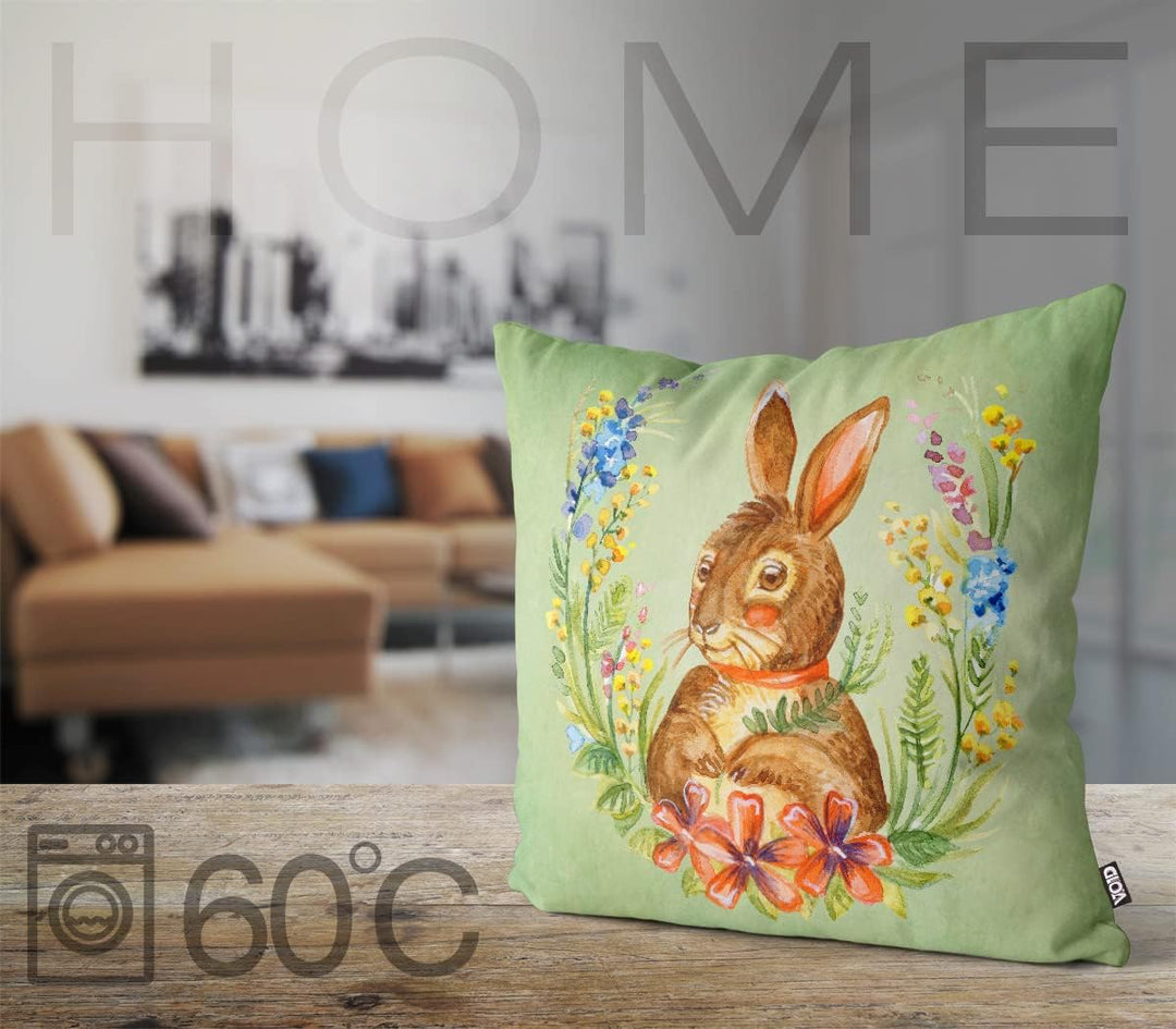 VOID Osterhase Blumenkranz 50x50 Kissenhülle Polyester Zierkissen Couchkissen Ostern Osterdeko Deko