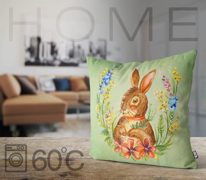 VOID Osterhase Blumenkranz 50x50 Kissenhülle Polyester Zierkissen Couchkissen Ostern Osterdeko Deko
