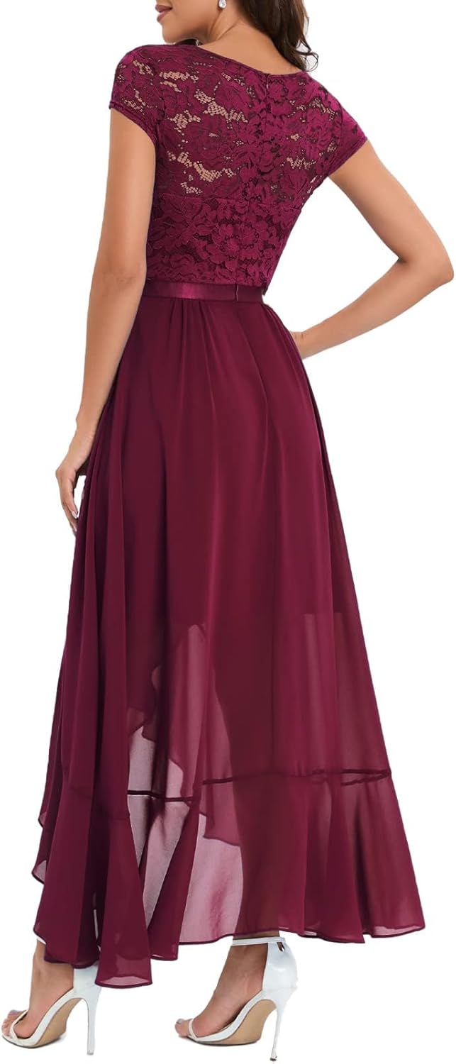 Bbonlinedress Abendkleider elegant für Hochzeit Spitzenkleid Chiffon Hi-Lo Kleid Brautjunferkleid Pa