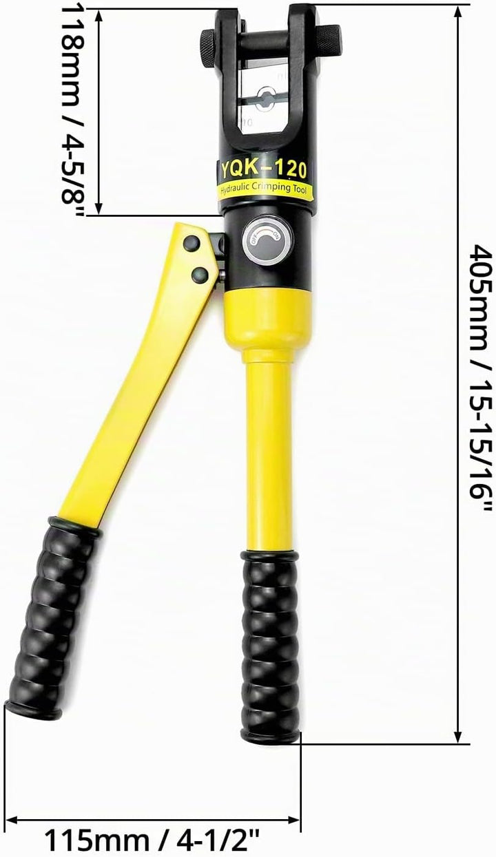 QWORK® crimpzange hydraulisch, presszange kabelschuhe,12 Tonnen, mit 8 Dies 10-120 mm² 12T, 12T