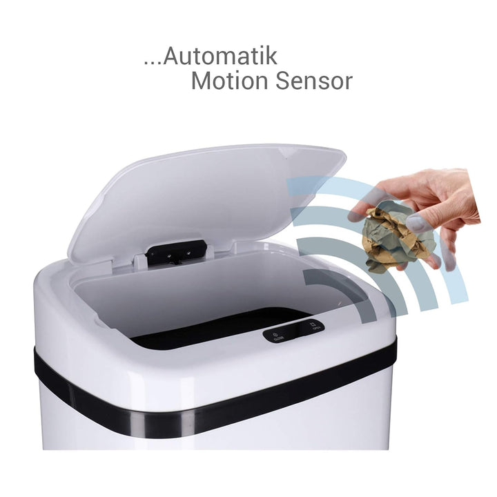 TP Sensor Müll-Eimer, Abfall-Behälter aus Edelstahl, automatischer Deckel, eckig, ca. 50 Liter, geru