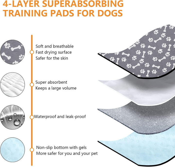 Geyecete 4 Stück Waschbare Trainingsunterlagen für Hunde , wiederverwendbare saugfähig welpenunterla