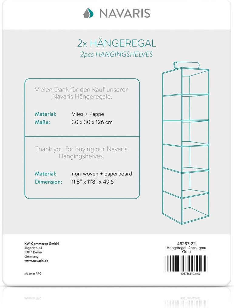 Navaris 2er Set Stoffregal Kleiderschrank Organizer - 2X 6 Fächer Hängeregal aus Stoff für Kleidersc