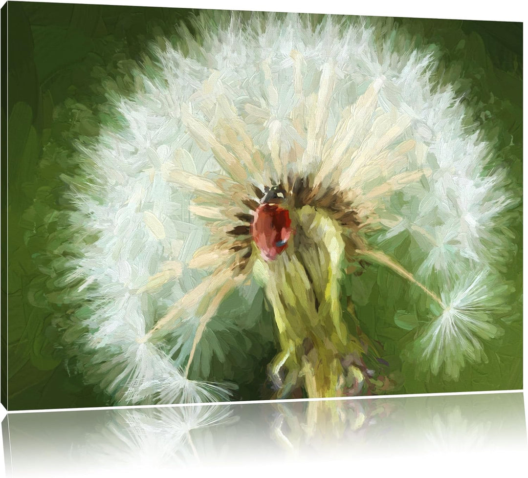 Pixxprint Marienkäfer auf Pusteblume als Leinwandbild/Grösse: 100x70 cm/Wandbild/Kunstdruck/fertig b
