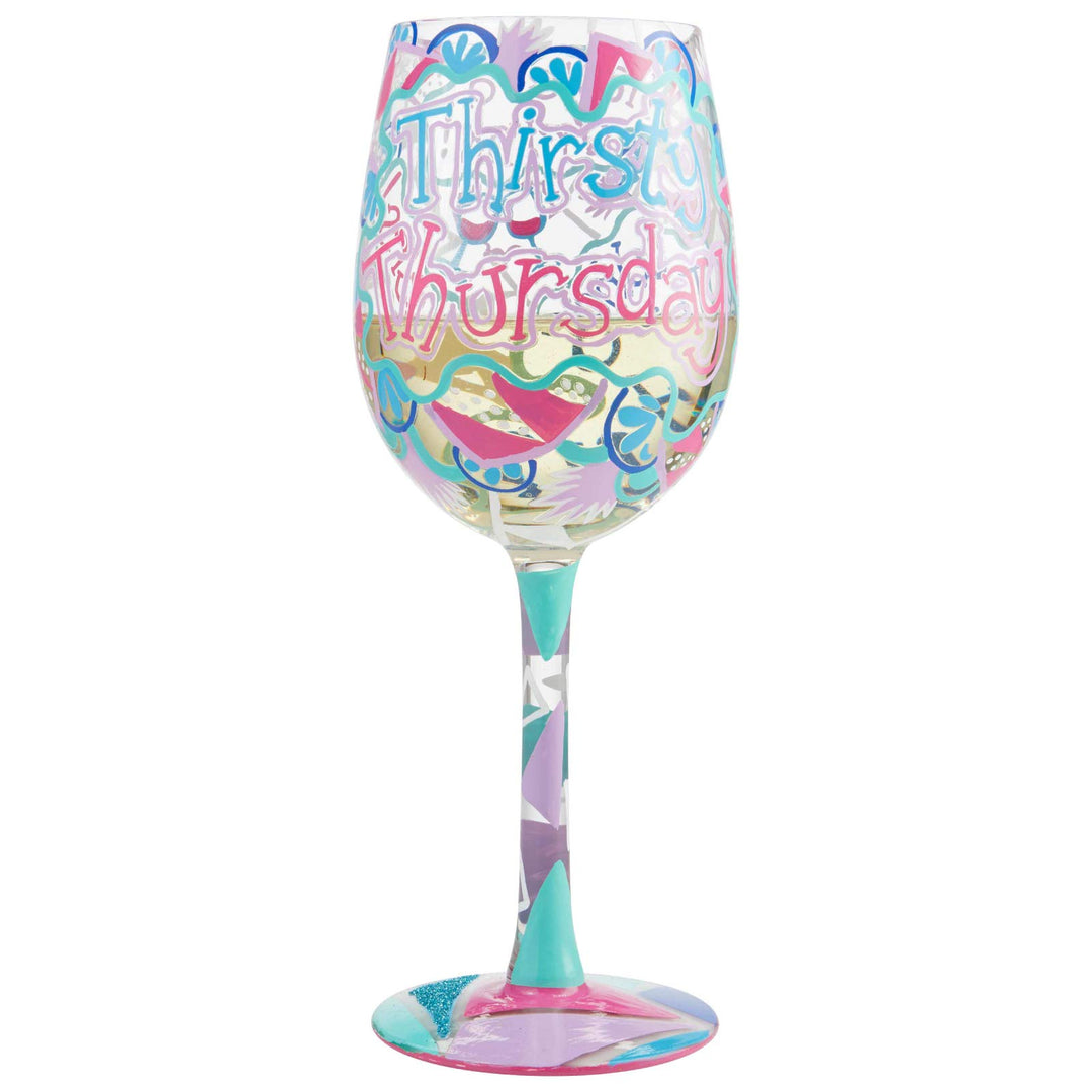 Enesco Designs by Lolita Thirsty Thursday Artisan Weinglas, handbemalt, 1 Stück, mehrfarbig Dursty T