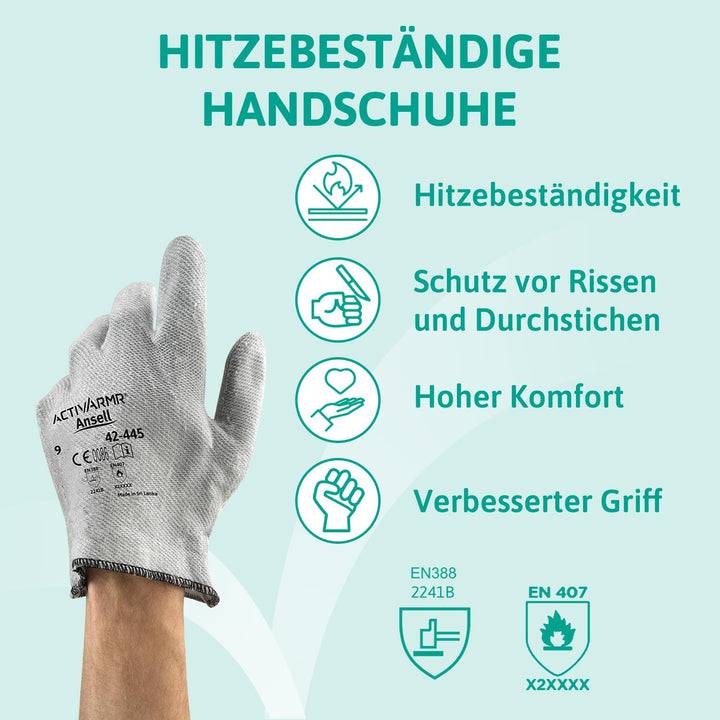 Ansell ActivArmr 42-445 Spezialzweck-Handschuhe, Mechanikschutz, Grau, Grösse 8 (12 Paar) 8 (M) Stan