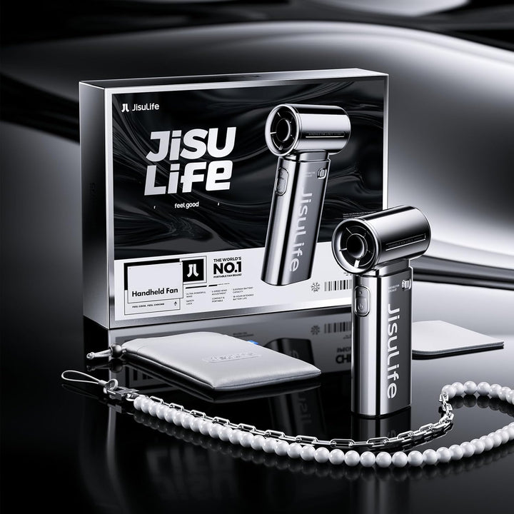 JISULIFE Tragbarer Handventilator, Turbo-Power [18 Stunden Maximale], 5-Gang-Wind, 5000 mAh wiederau