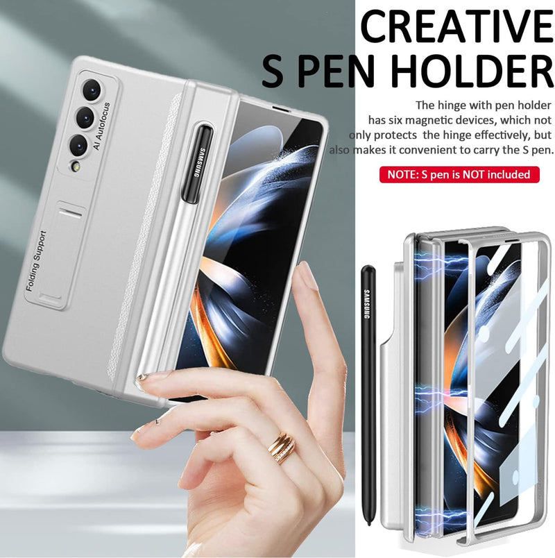 Miimall Kompatibel mit Samsung Galaxy Z Fold 4 Hülle mit Stifthalter Scharnierschutz, Z Fold 4 Hülle