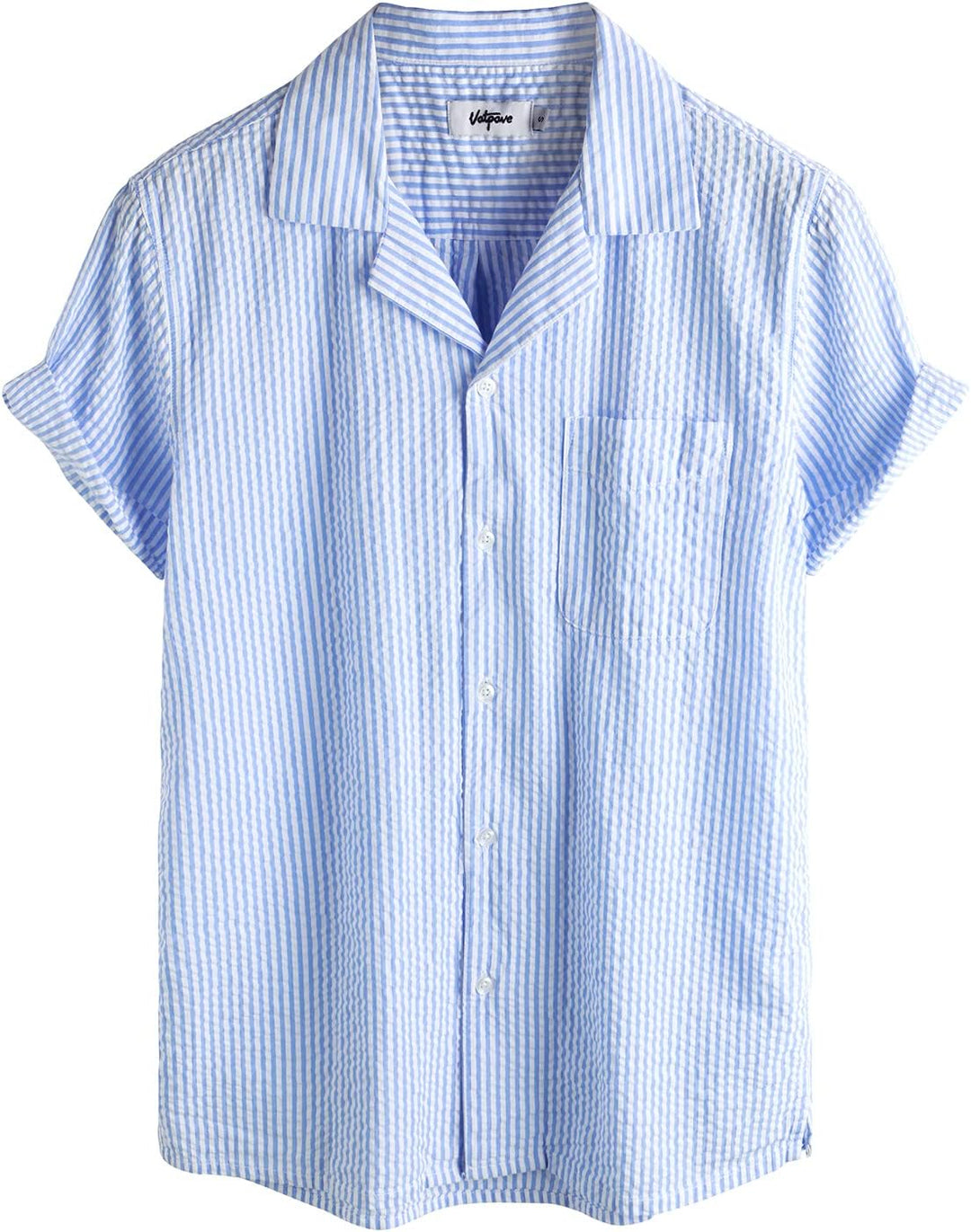 VATPAVE Herren Gestreifte Sommerhemd Casual Button Down Kurzarm Strand HawaiiHemd S Hellblau, S Hell