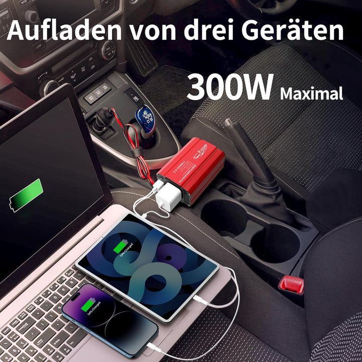 BGFOX 300W Spannungswandler DC 12V auf 230V AC Wechselrichter Modifizierte Sinus Stromumwandler mit