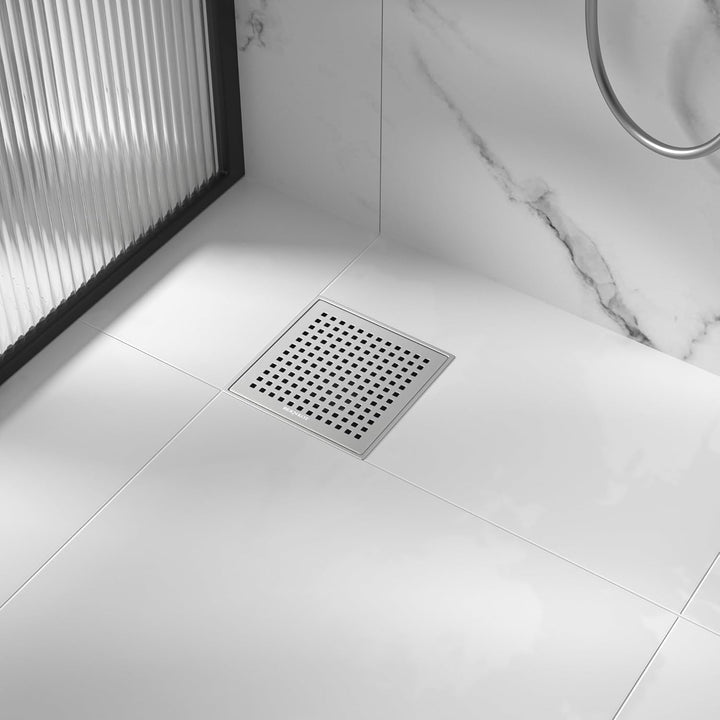 Duschrinne Quadrat 15 * 15cm, 360° Siphon mit Geruchsstop und Haarsieb Edelstahl Ablaufrinne Bodenab