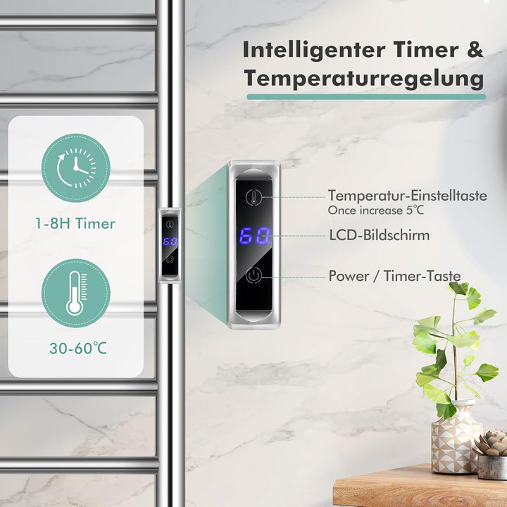 GOPLUS Handtuchheizkörper, elektrischer Handtuchwärmer aus Edelstahl, Handtuchtrockner mit LED-Touch