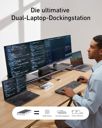 Anker Docking Station, KVM-Switch für 2 Laptops, Dual 4K-Monitor 554 USB-C Docking Station, HDMI und