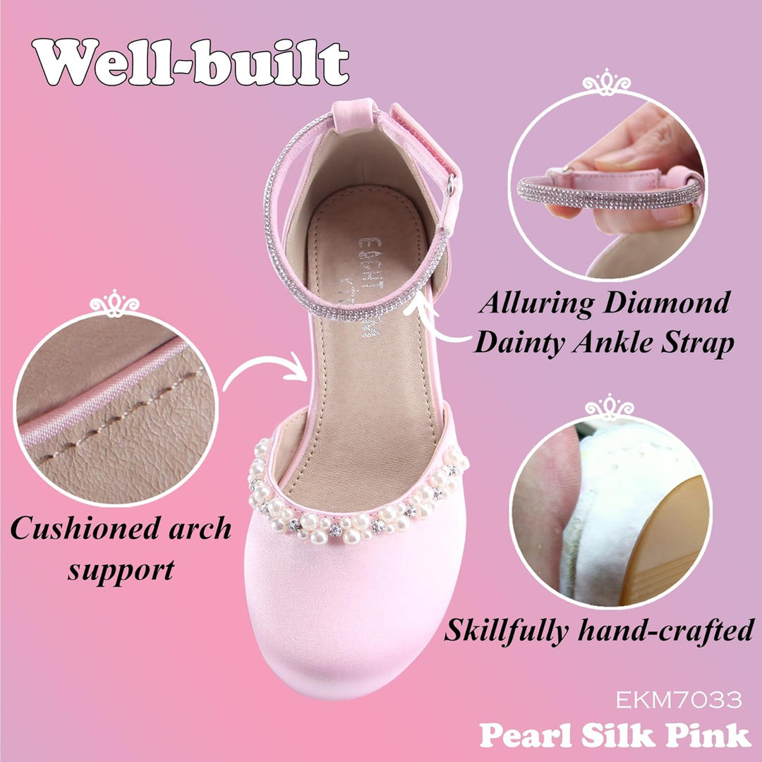 EIGHT KM - Mädchen High Heel Kleid Schuhe - Glattes Seidenperle - Prinzessin Hochzeit Schuhe Party P