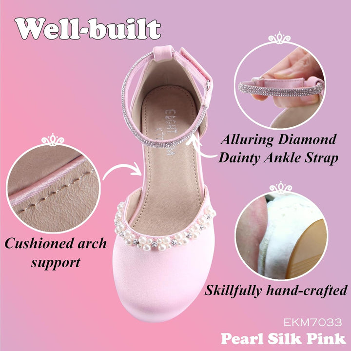EIGHT KM - Mädchen High Heel Kleid Schuhe - Glattes Seidenperle - Prinzessin Hochzeit Schuhe Party P