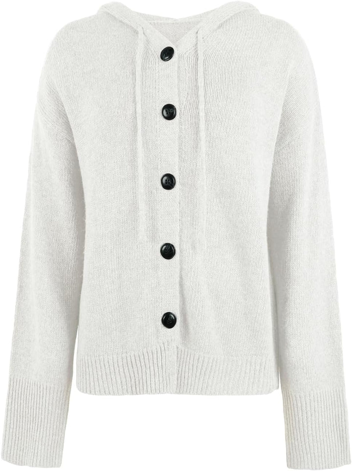 Vcindai Damen Langarm Grobstrickjacke Kurz Strickjacke Herbst Winter Strickmantel mit Kapuze M Weiss