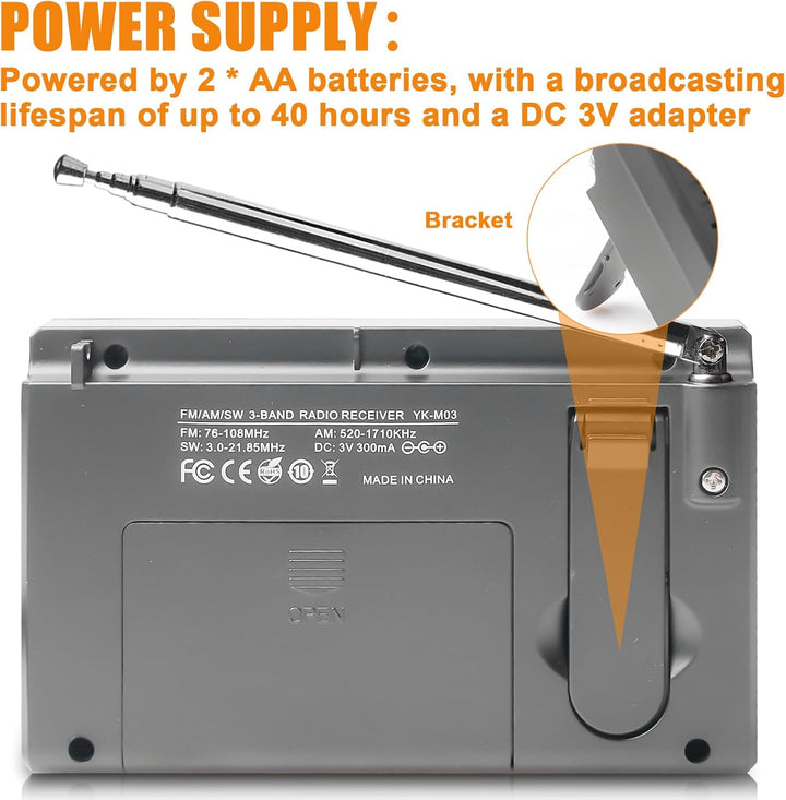 Tragbares Radio, AM,FM,SW Kofferradio mit LCD-Display, Batteriebetrieb, Eingebautem Lautsprecher Ala