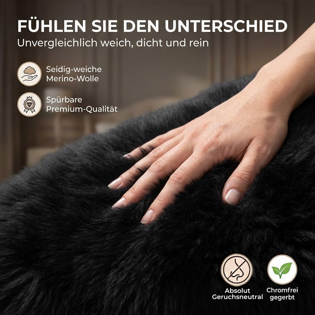 Premium Lammfell Schaffell von LANABEST. Echtes Fell mit ganz zarter Wolle. Kuschelfell, geruchsarm,