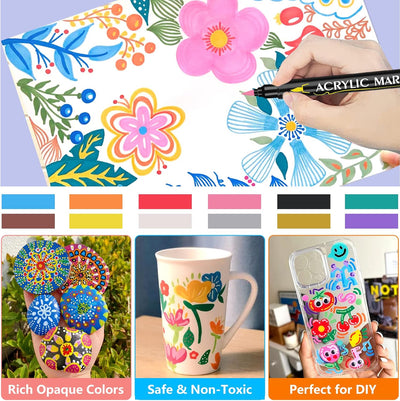 Laconile 48 Acrylstifte für Steine Wasserfest,Acryl Marker Farbe Marker für Glas Stein Holz Keramik,