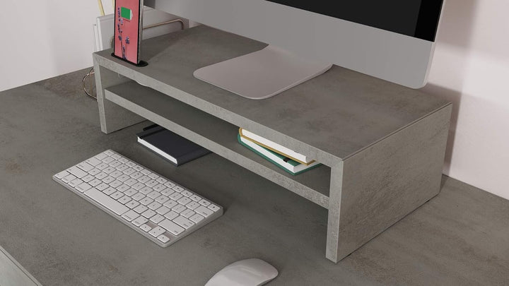 MOBILI FIVER, Monitorständer Riki, H.15 cm, Farbe: Grauer Beton, Laminiert, Made in Italy Altezza 15