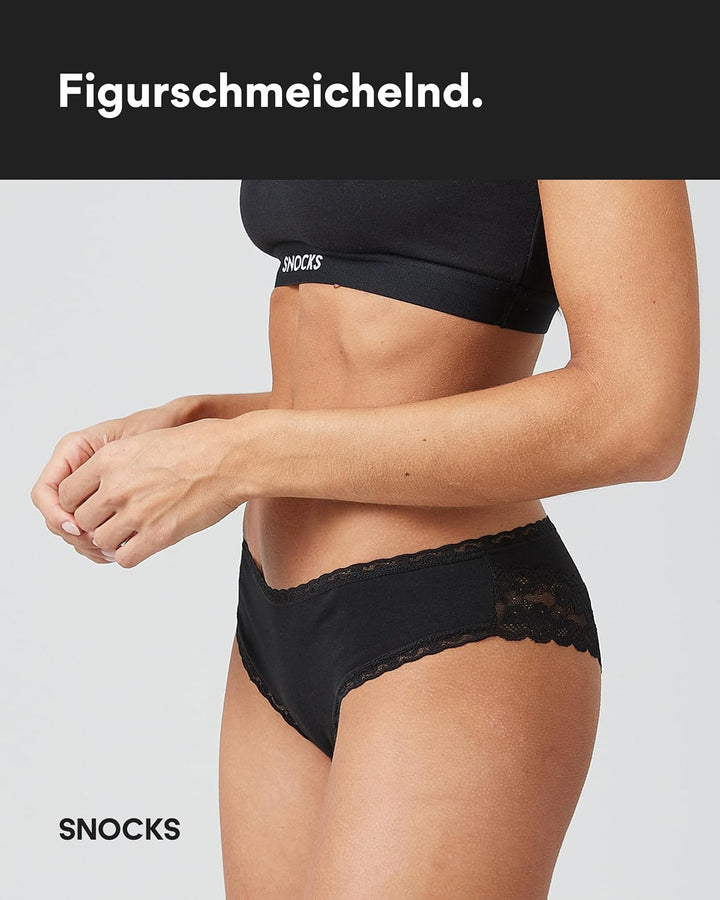 Snocks Brazilian Slip Damen mit Spitze aus Bio-Baumwolle, 3er Pack | perfekte Passform, angenehmes T
