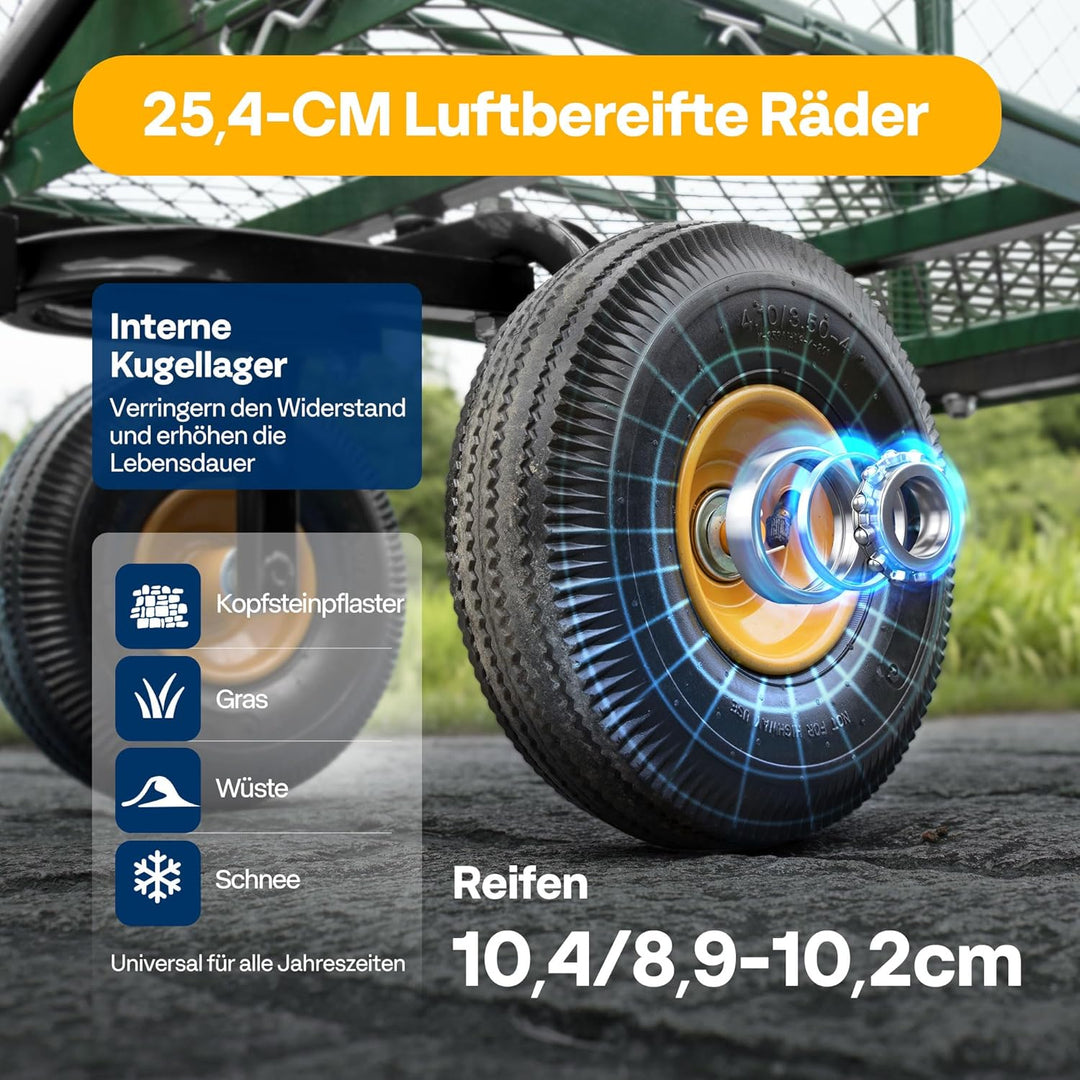 VIVOHOME Gartenwagen mit Abnehmbaren Seiten und Luftreifen, Belastbarer Transportwagen bis 400kg mit