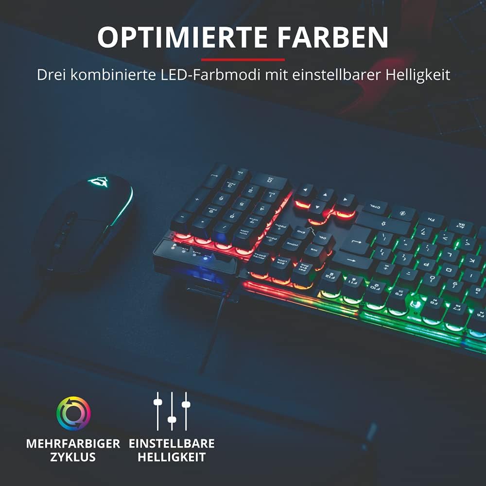 Trust Gaming GXT Azor Gaming-Tastatur und -Maus, QWERTY + Nederlandse Toetsenbord - Schwarz 23289