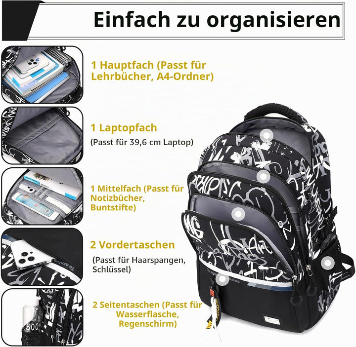 Amythe Schulrucksack Jungen Rucksack Teenager – Wasserdichter Lässiger Daypack Gross Schulranzen, Mi