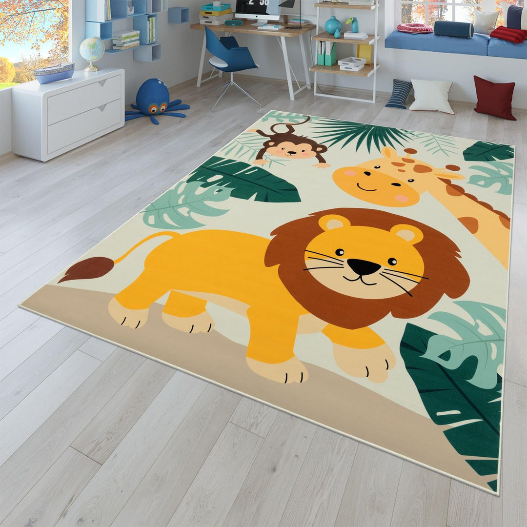 TT Home Kinderteppich Babyzimmer Teppich Kinderzimmer rutschfest Tiere Weltkarte Autos, Farbe:Grün B
