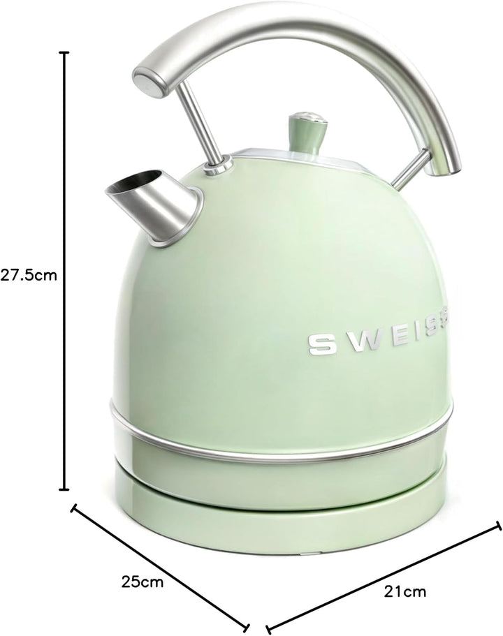 SWEISS Vintage Wasserkocher KTL7 1,8L, Praktische kompakte Edelstahl 2200W, Schnelles Kochen, Sichtb