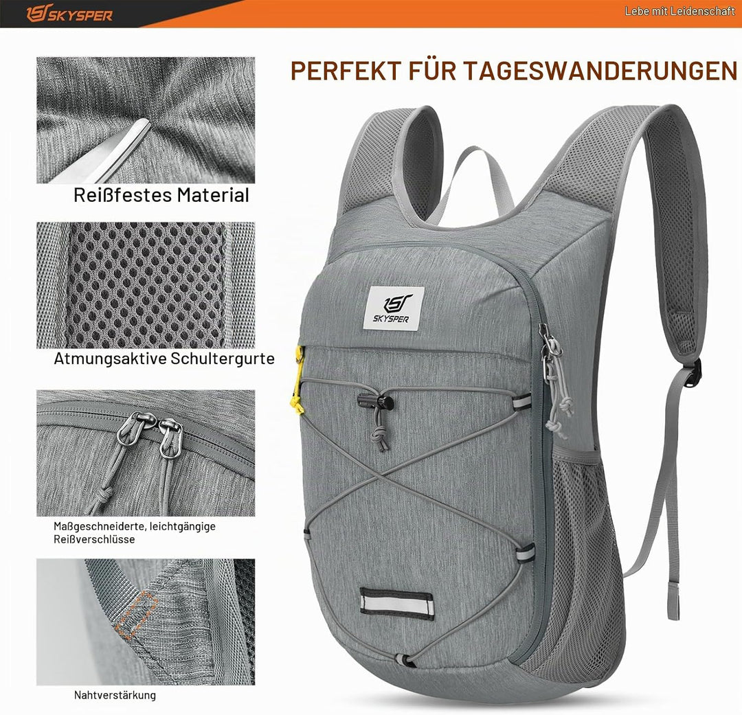 SKYSPER Faltbarer Kleiner Rucksack 10L, Kleiner Wanderrucksack Herren Damen | Ultraleicht Daypack fü