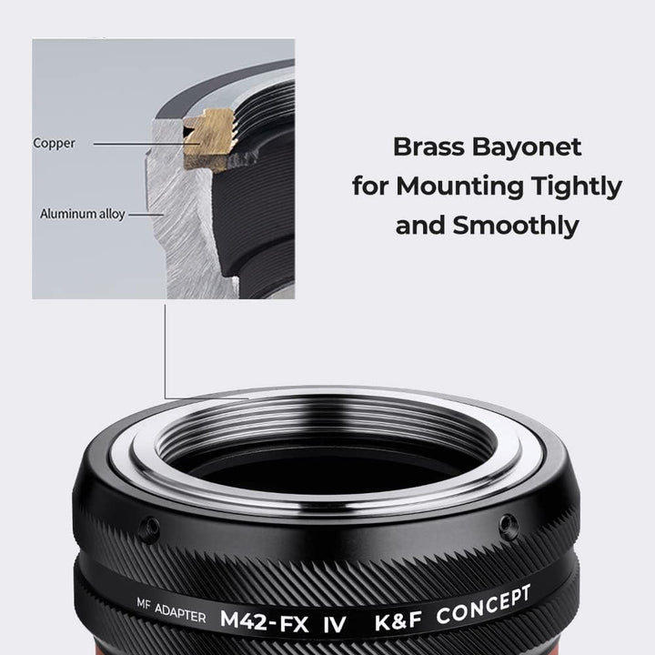 K&F Concept Lens Mount Adapter M42-FX IV Manueller Fokus Kompatibel mit M42 Objektiv und Fujifilm X