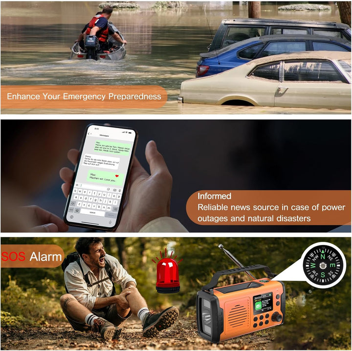 Kurbelradio DAB FM 20000mAh, Notfallradio DAB Plus Kurbel Solar, Solar Radio Notfall mit Bluetooth &