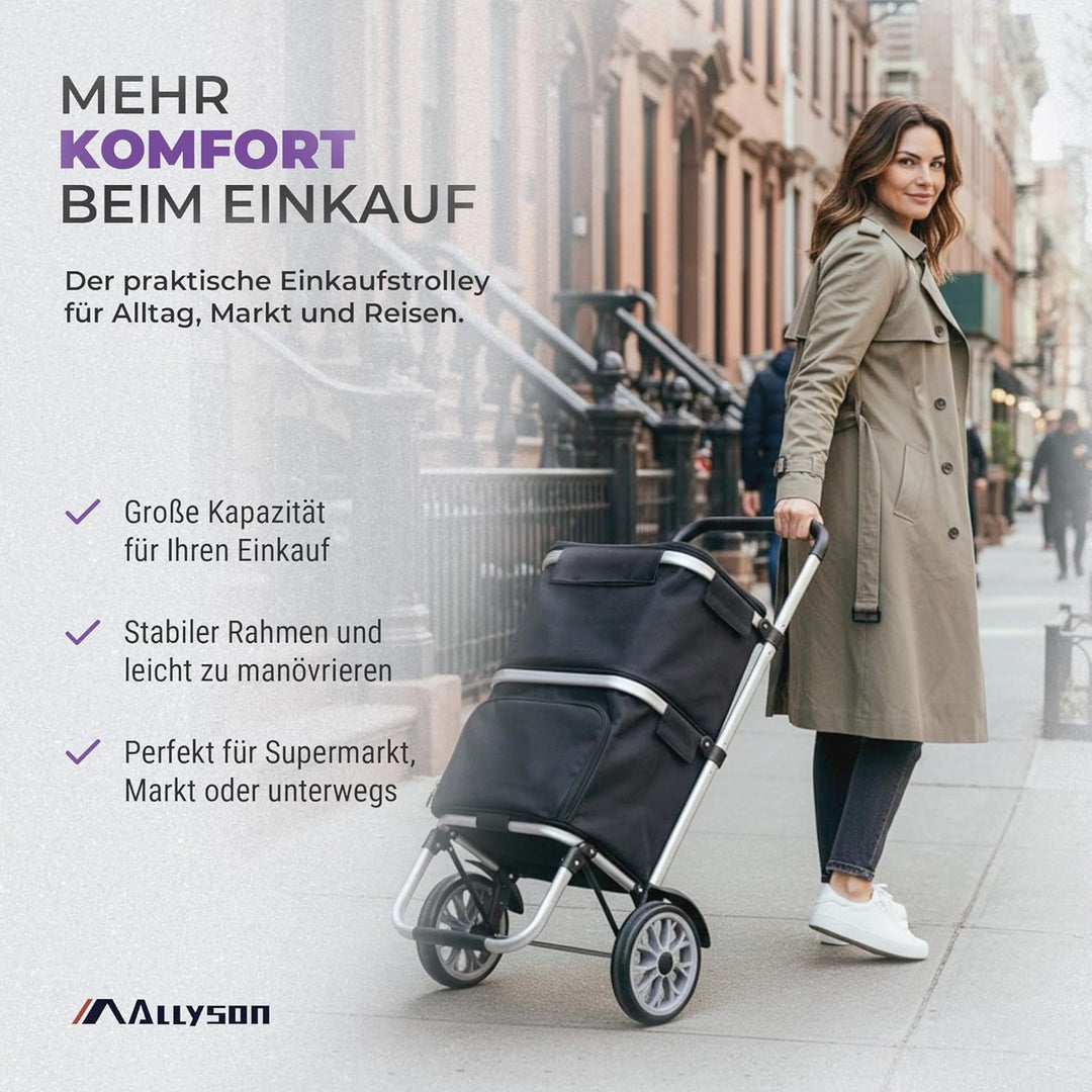 Allyson Rechteckiger Einkaufswagen - Ergonomischer, Klappbarer Shopping Trolley mit 45L Wasserdichte