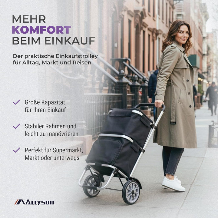 Allyson Rechteckiger Einkaufswagen - Ergonomischer, Klappbarer Shopping Trolley mit 45L Wasserdichte