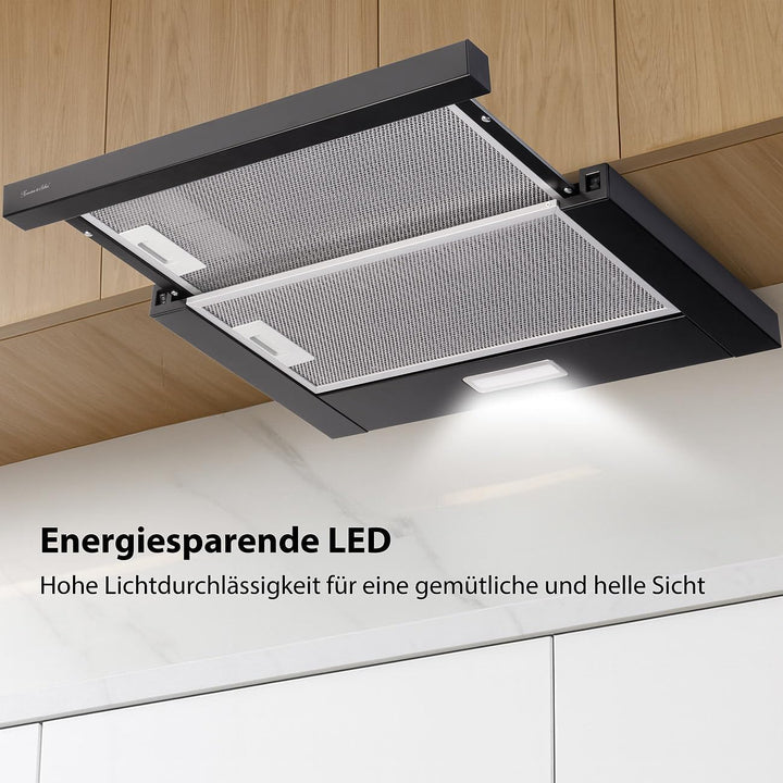Rosenstein & Söhne Mini-Dunstabzugshaube: Flachschirm-Dunstabzugshaube, Umluft, 350m³/Std. Saugleist