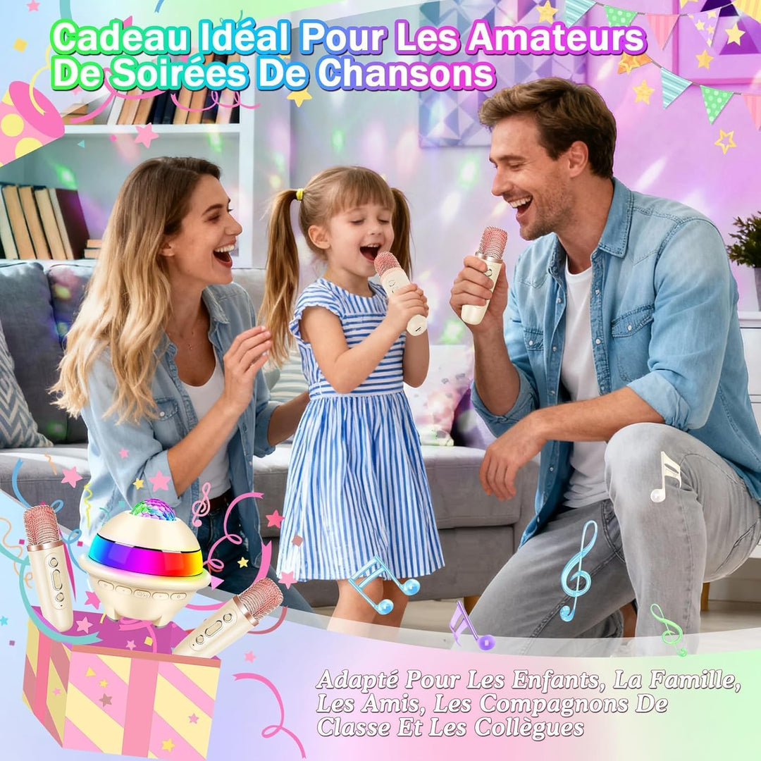 JONRRYIN Karaoke Anlage mit 2 Mikrofonen, Tragbare Bluetooth Karaoke Maschine Kinder mit Disco Licht