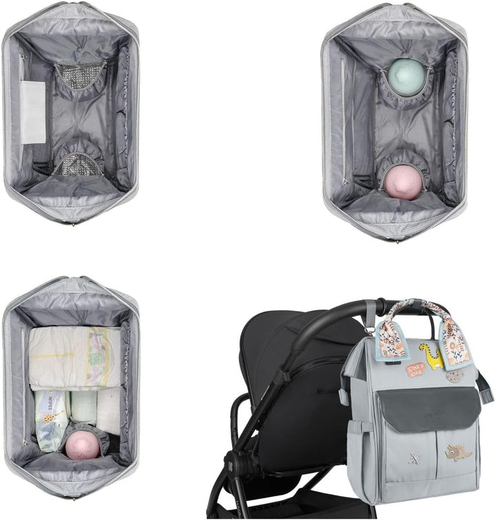 Kikkaboo Wickeltasche Myla Rucksack, Wickeltasche, abnehmbarer Aufkleber Dino Grau, Grau