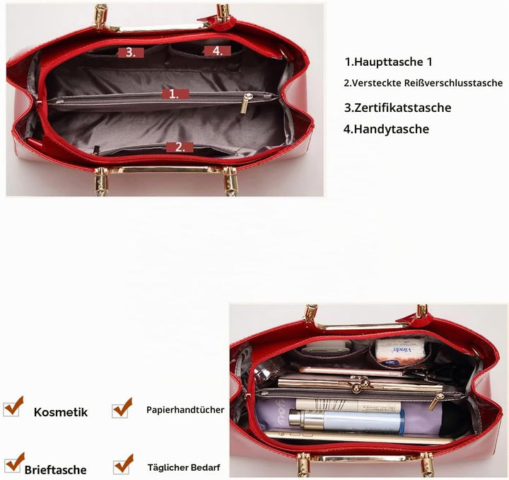 Coolives Damen Handtasche Tasche aus PU-Lackleder Henkeltasche Abendtasche Schultertasche Umhängetas