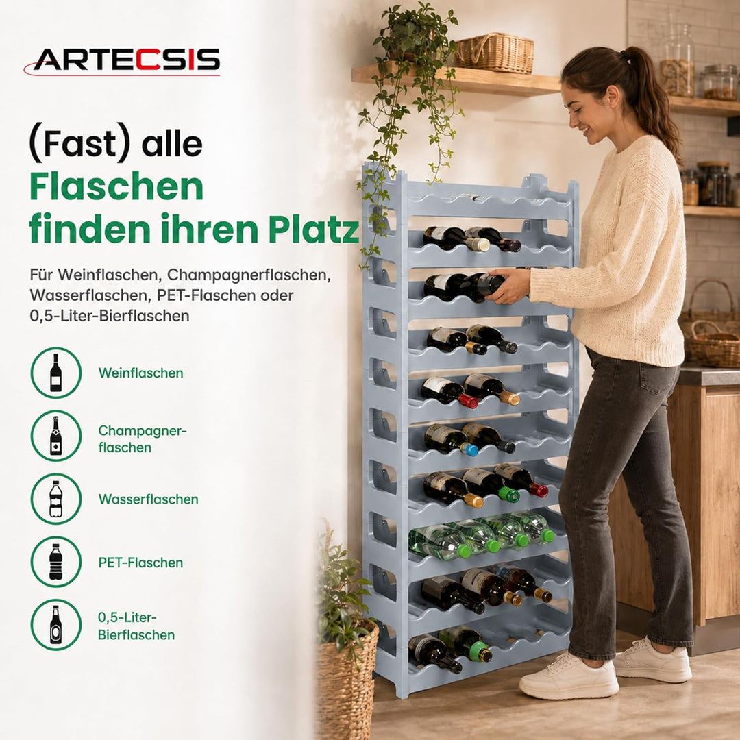 ARTECSIS Weinregal stapelbar Kunststoff für 60 Flaschen, stabiles Flaschenregal in Gastronomie-Quali