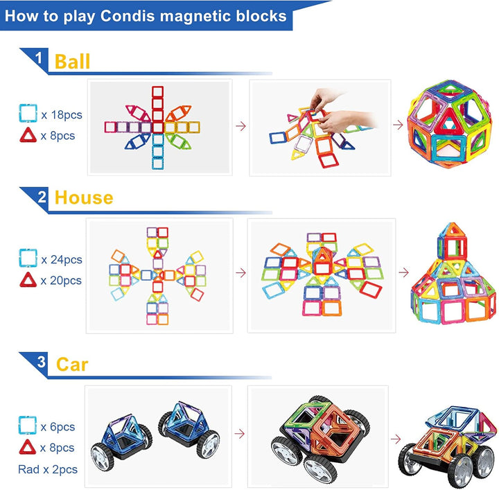 CONDIS Magnetische Bausteine 62 Teile, Magnetspielzeug Magneten Magnetbausteine Set Spielzeug Magnet