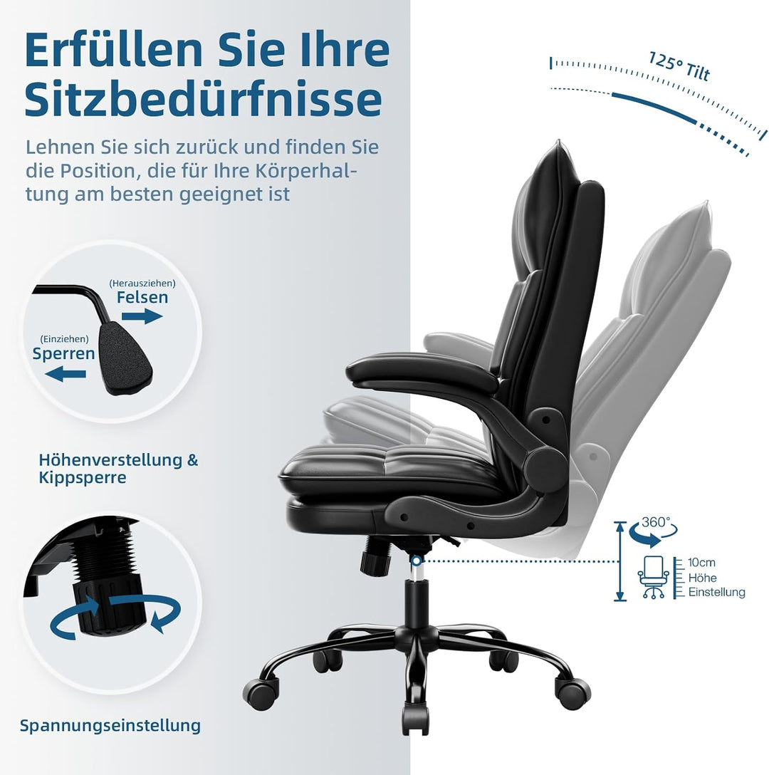 Asukale Bürostuhl Schreibtischstuhl Ergonomisch, Chefsessel mit Kratzfeste Technologieleder, klappba