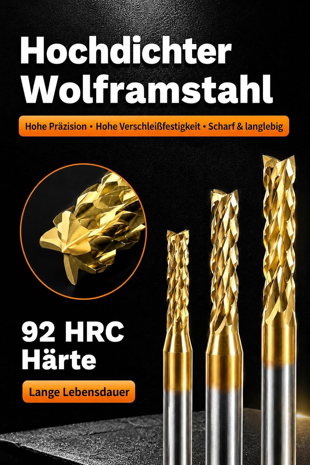 VOBOR 10 Stücke Schaftfräser 1,0-3,0mm, Titan Beschichtete Hartmetall CNC Fräser, 1.0mm, 1.5mm, 2.0m